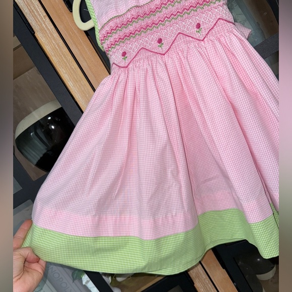 Anavini smock rosettes dress toddler girl peterpan collar embroidered bow floral - Picture 6 of 7